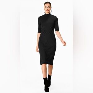 CALVIN KLEIN - BLACK High Neck, Jersey Stretch Midi Dress. Size 8